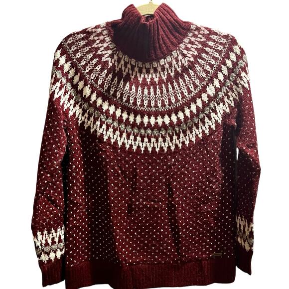 Eddie Bauer Vintage Wool Blend Cranberry Fair Isle Sweater Women’s sz small - Picture 1 of 7